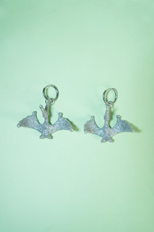 Boucles d'oreilles - Dinosaures paillettes argentées (Pterodactyle)