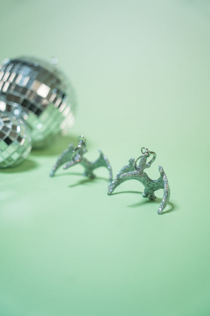 Boucles d'oreilles - Dinosaures paillettes argentées (Pterodactyle)