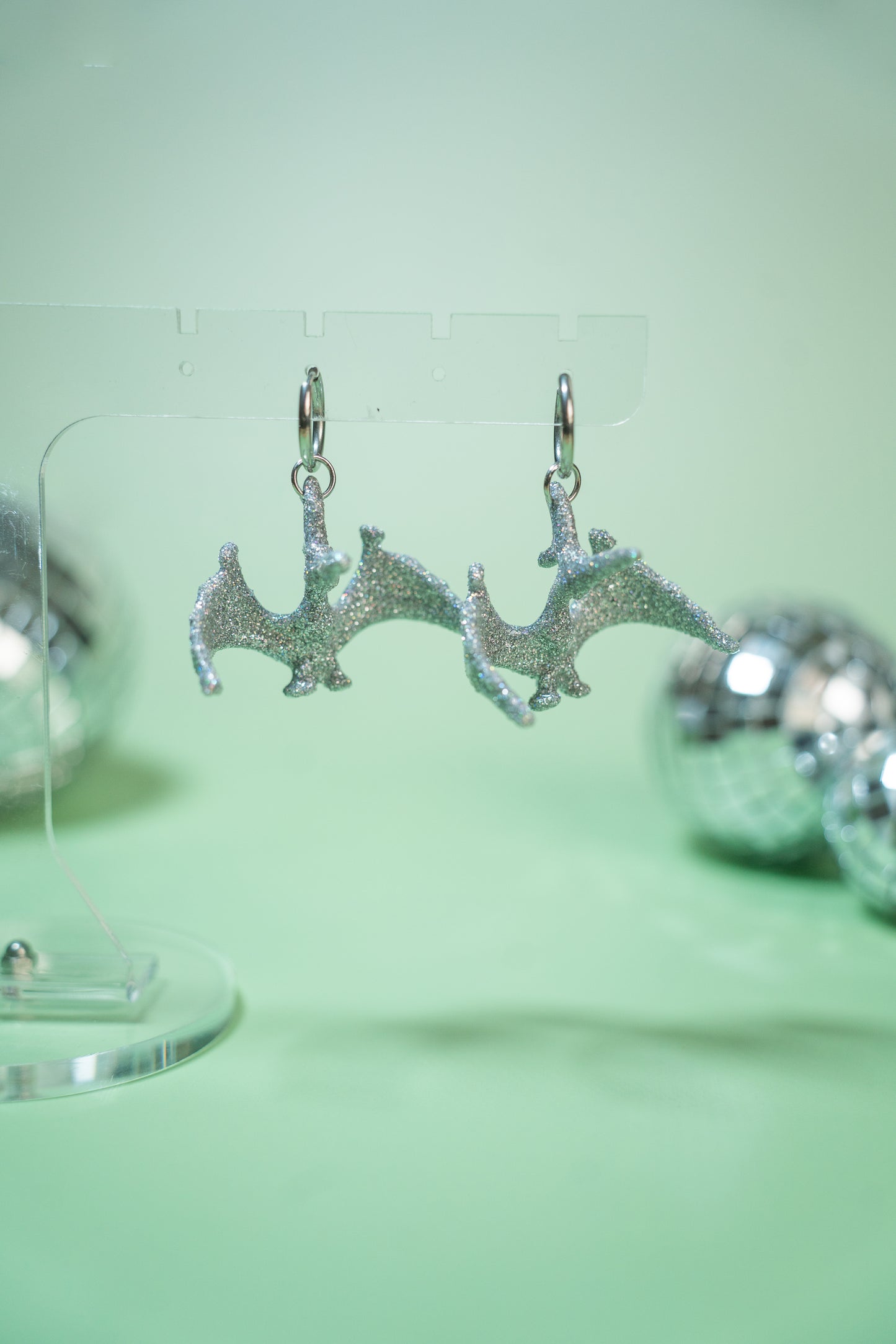 Boucles d'oreilles - Dinosaures paillettes argentées (Pterodactyle)