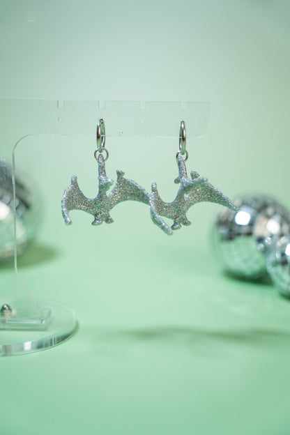 Boucles d'oreilles - Dinosaures paillettes argentées (Pterodactyle)