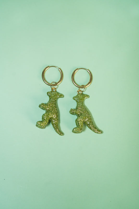 Boucles d'oreilles - Mini dinosaures paillettes vertes claires (Parasaurolophus)
