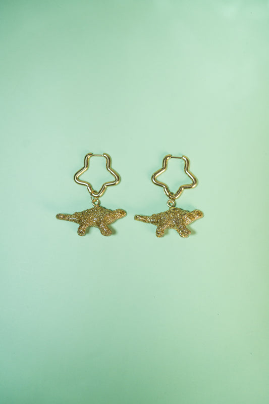 Boucle d'oreilles - Mini dinosaures paillettes dorées (Ankylosaure)