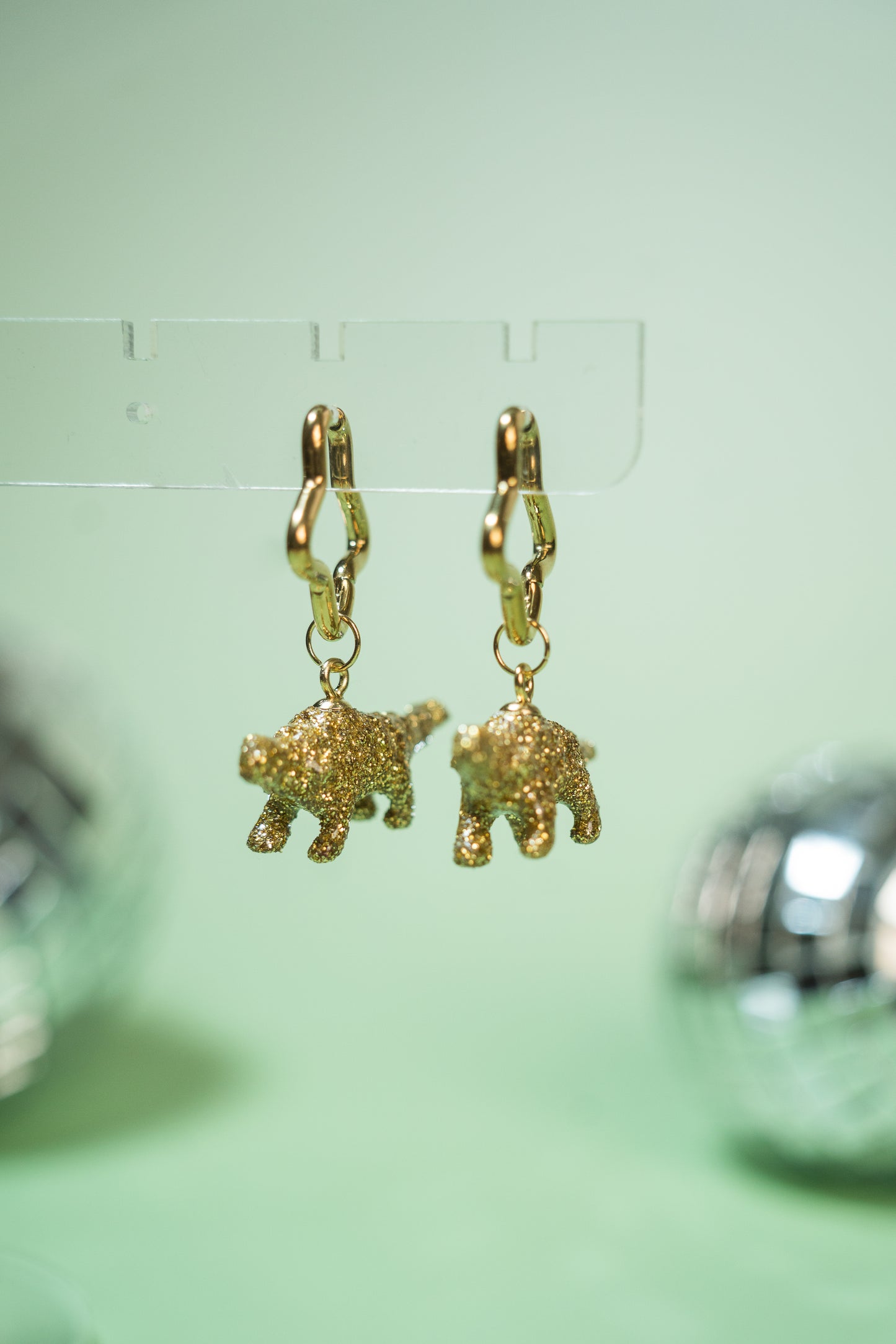 Boucle d'oreilles - Mini dinosaures paillettes dorées (Ankylosaure)