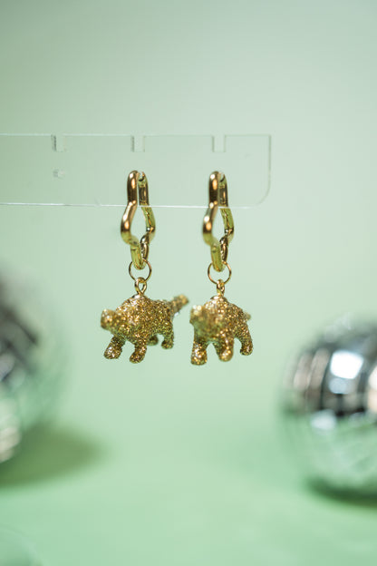Boucle d'oreilles - Mini dinosaures paillettes dorées (Ankylosaure)