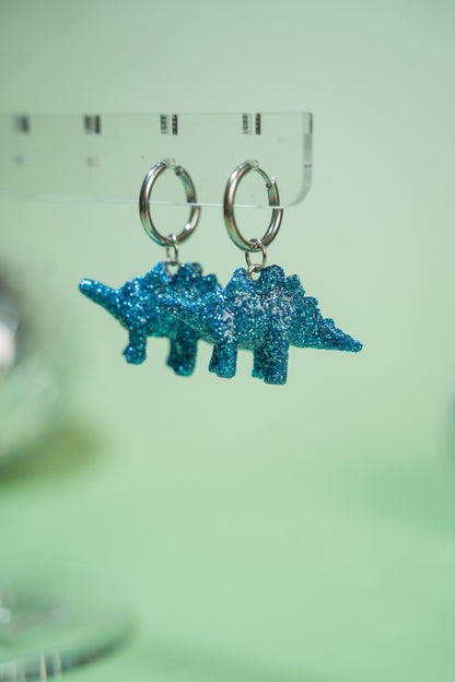 Boucles d'oreilles - Mini dinosaures paillettes bleues turquoises (Stegosaure)