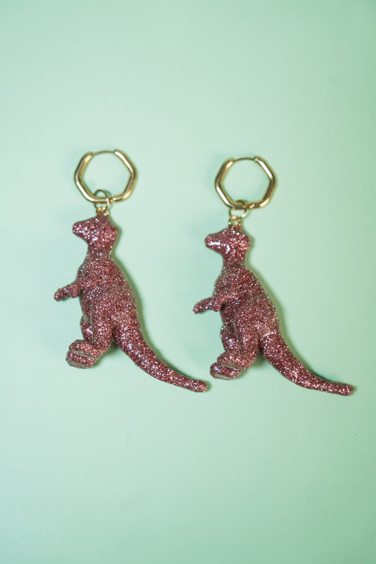 Boucles d'oreilles - Dinosaures paillettes rose (Pachycephalosaure)