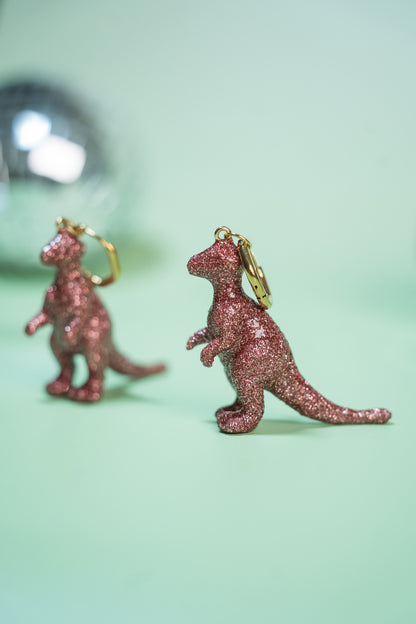 Boucles d'oreilles - Dinosaures paillettes rose (Pachycephalosaure)