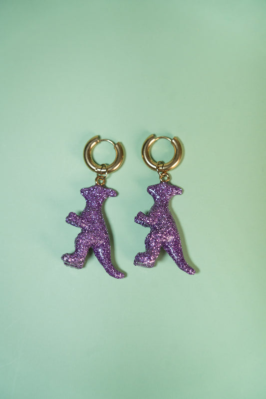 Boucles d'oreilles - Mini dinosaures paillettes lilas (Parasaulophus)