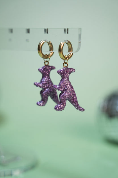 Boucles d'oreilles - Mini dinosaures paillettes lilas (Parasaulophus)