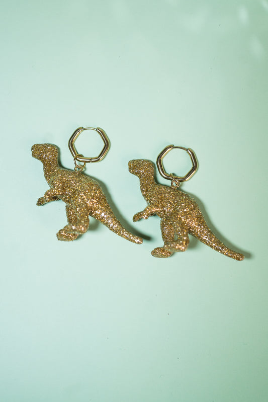 Boucles d'oreilles - Dinosaures paillettes dorées (Tyranosaure)