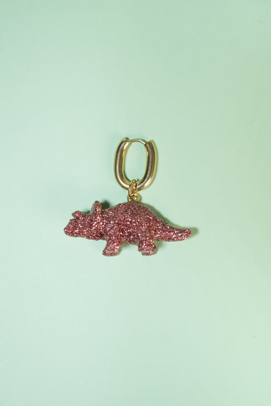 Mono boucle - Mini dinosaure paillettes roses (Triceratops)