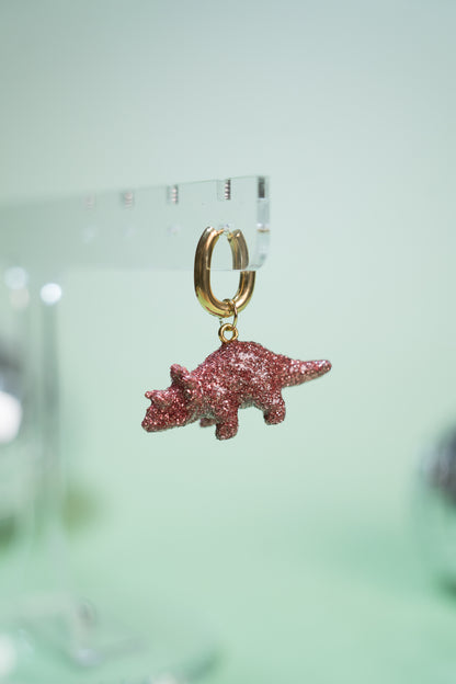 Mono boucle - Mini dinosaure paillettes roses (Triceratops)