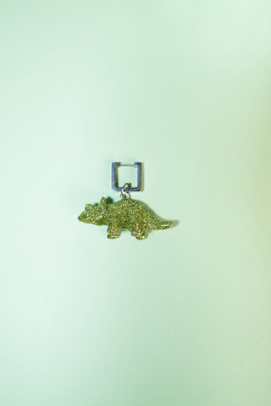 Mono boucle - Mini dinosaure paillettes vertes claires (Triceratops)