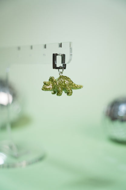 Mono boucle - Mini dinosaure paillettes vertes claires (Triceratops)