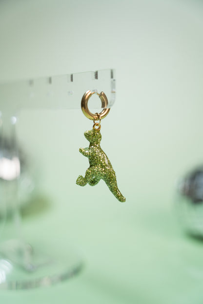 Mono boucle - Mini dinosaure paillettes vertes claires (Tyranosaure)