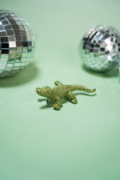 Broche Crocodile paillettes vertes claires