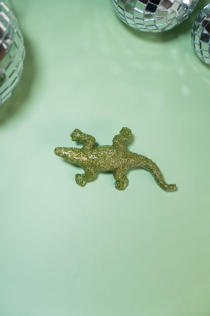 Broche Crocodile paillettes vertes claires