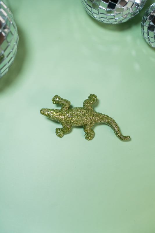 Broche Crocodile paillettes vertes claires