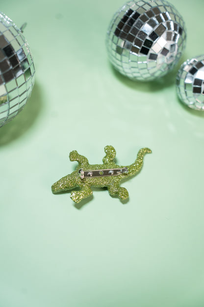Broche Crocodile paillettes vertes claires