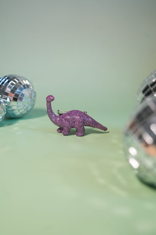Broche Dinosaure paillettes lilas (Diplodocus)