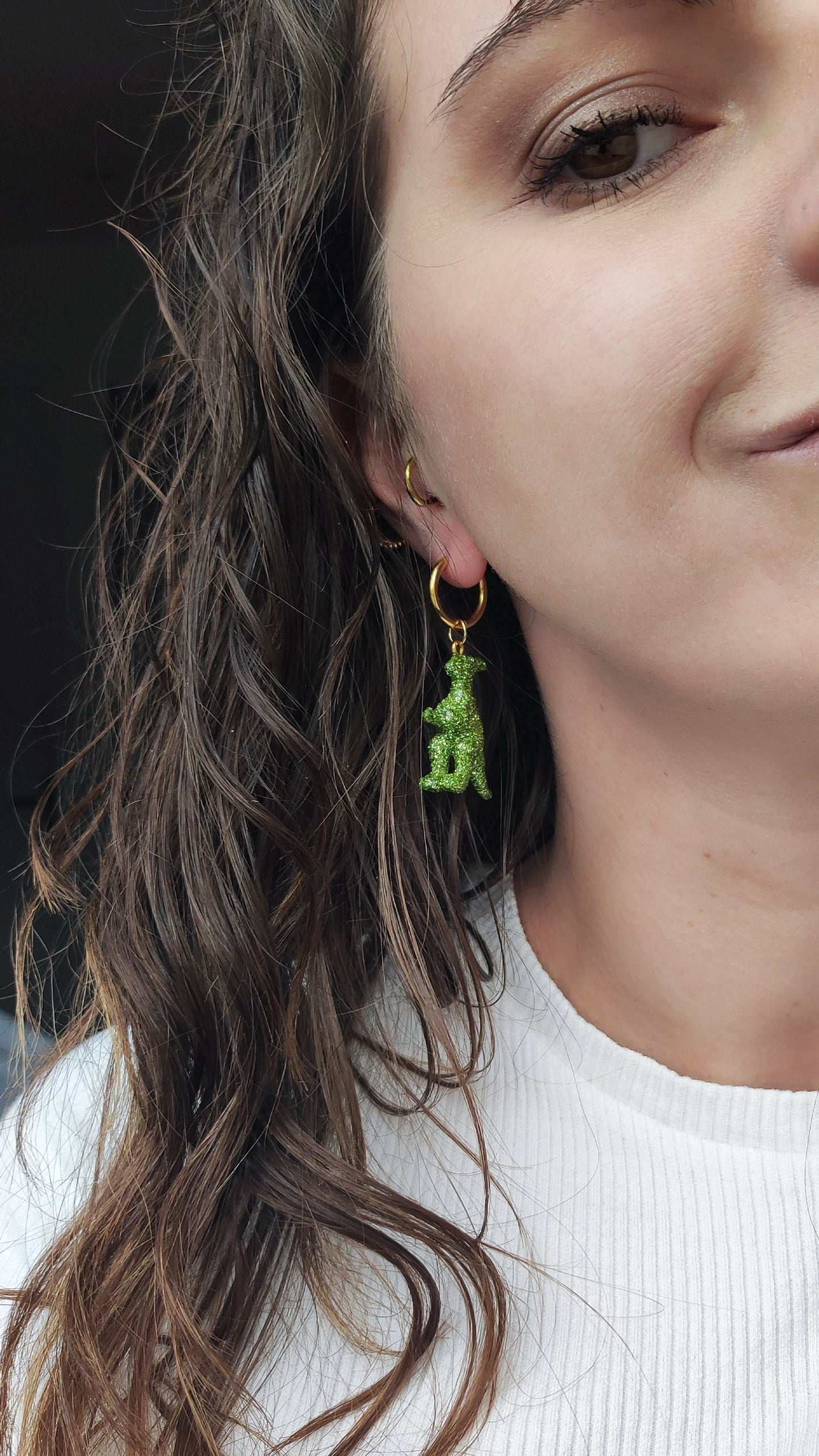 Boucles d'oreilles - Mini dinosaures paillettes vertes claires (Parasaurolophus)