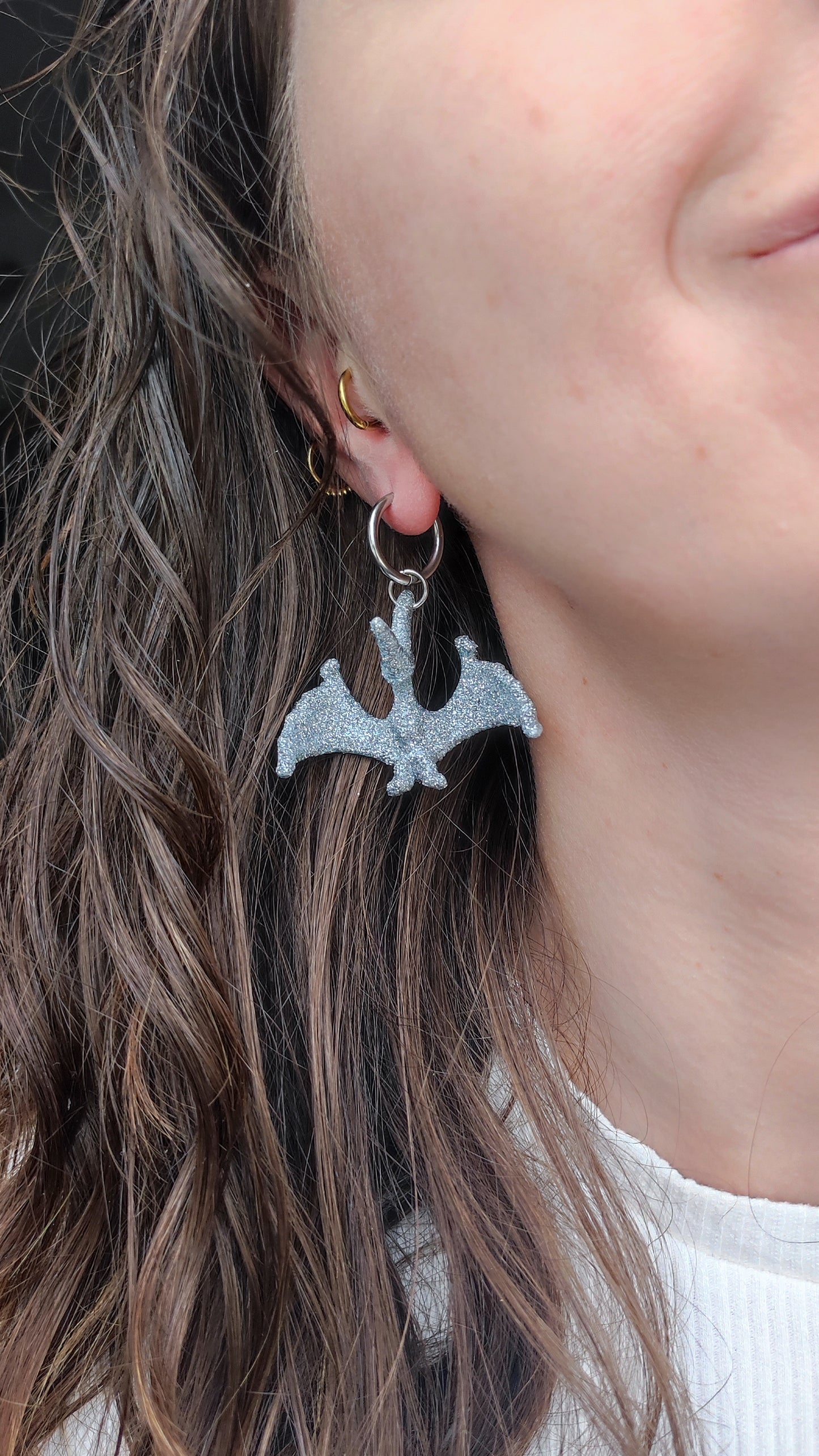 Boucles d'oreilles - Dinosaures paillettes argentées (Pterodactyle)