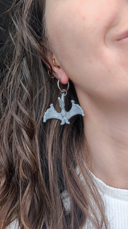 Boucles d'oreilles - Dinosaures paillettes argentées (Pterodactyle)