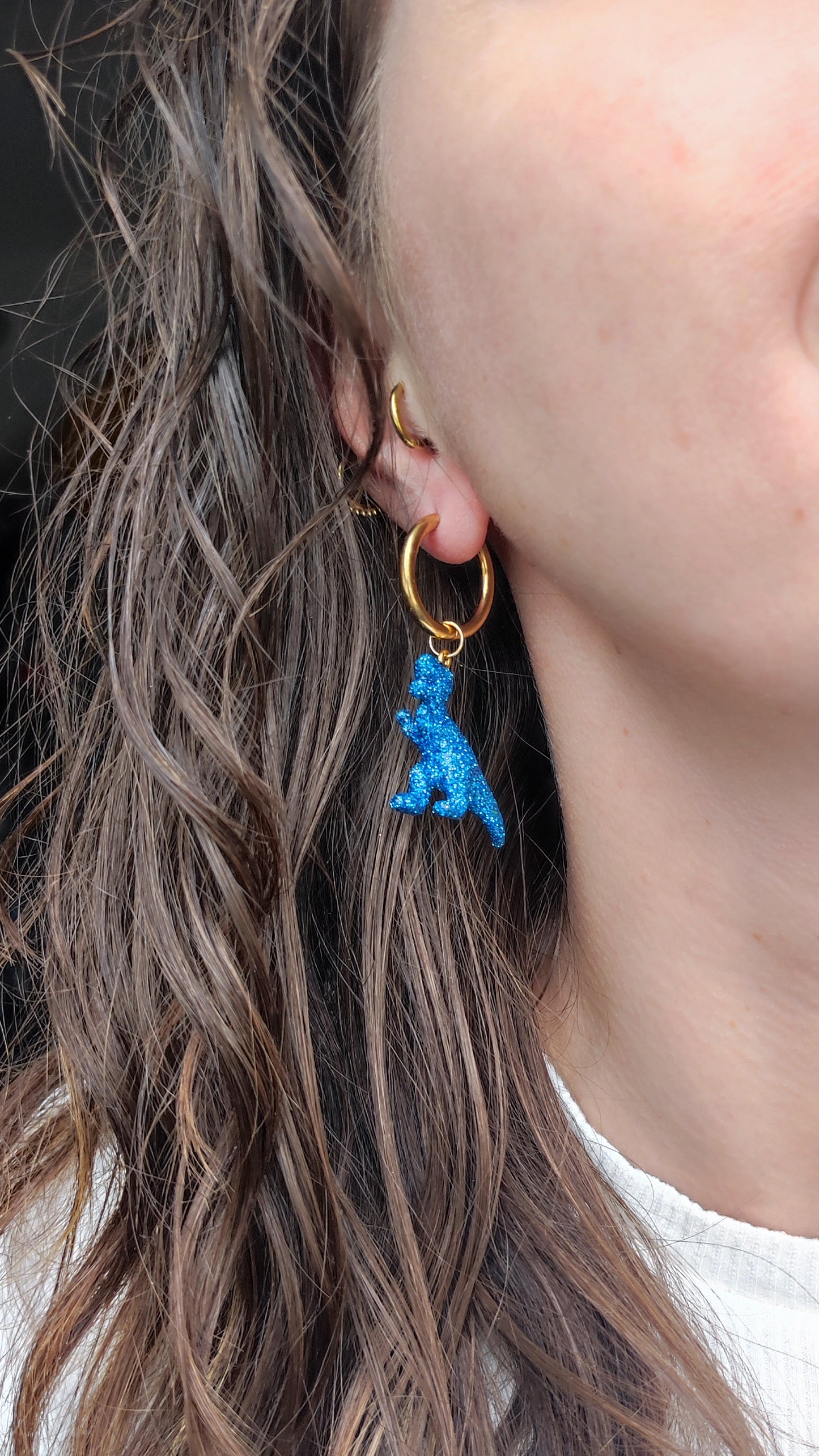 Boucles d'oreilles - Mini dinosaures paillettes bleues turquoises (Tyranosaure)