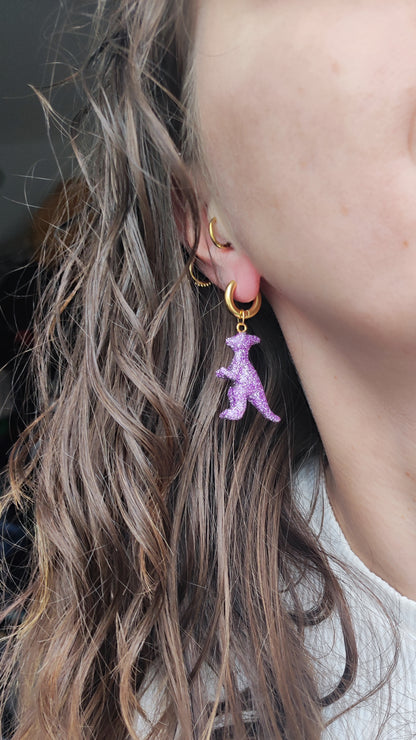 Boucles d'oreilles - Mini dinosaures paillettes lilas (Parasaulophus)