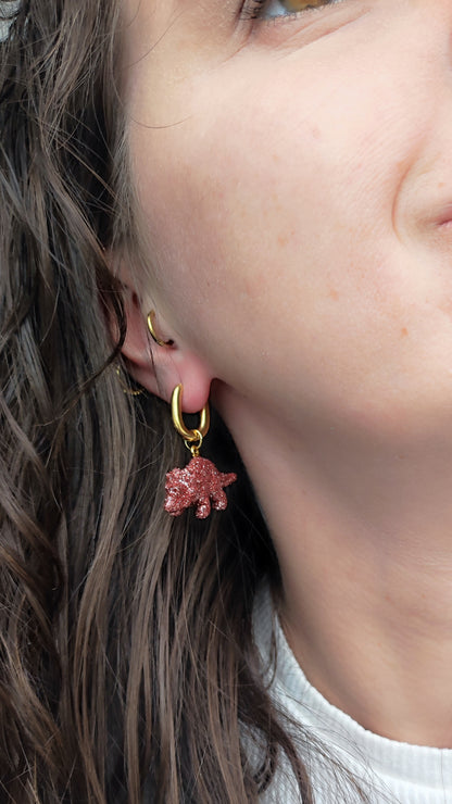 Mono boucle - Mini dinosaure paillettes roses (Triceratops)