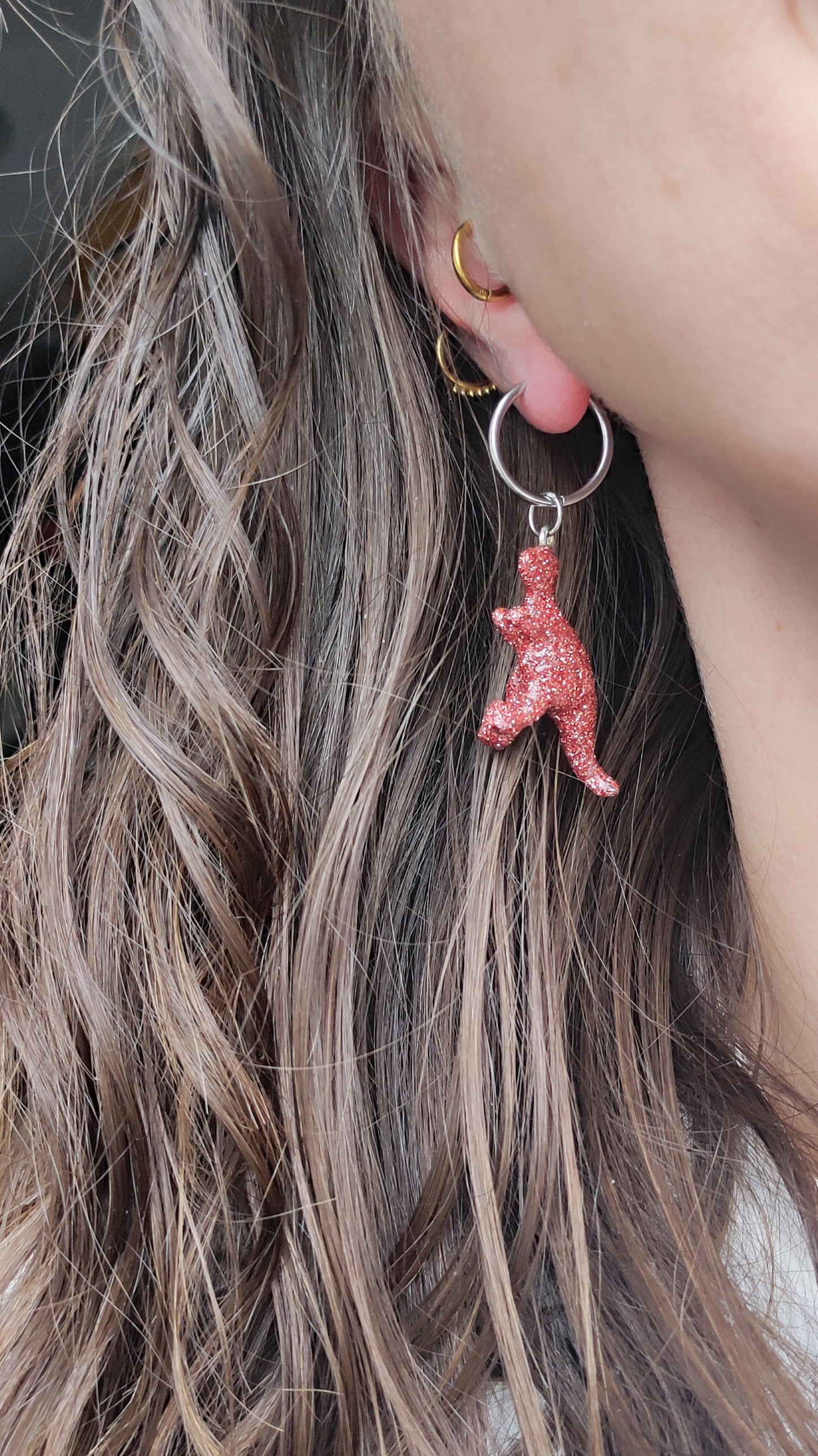 Mono boucle - Mini dinosaure paillettes roses (Tyranosaure)