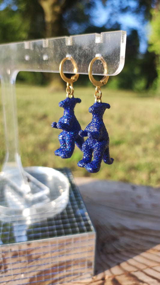 Boucles d'oreilles - Mini dinosaures paillettes bleues (Parasaulophus)