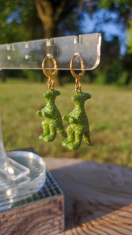 Boucles d'oreilles - Mini dinosaures paillettes vertes claires (Parasaulophus)