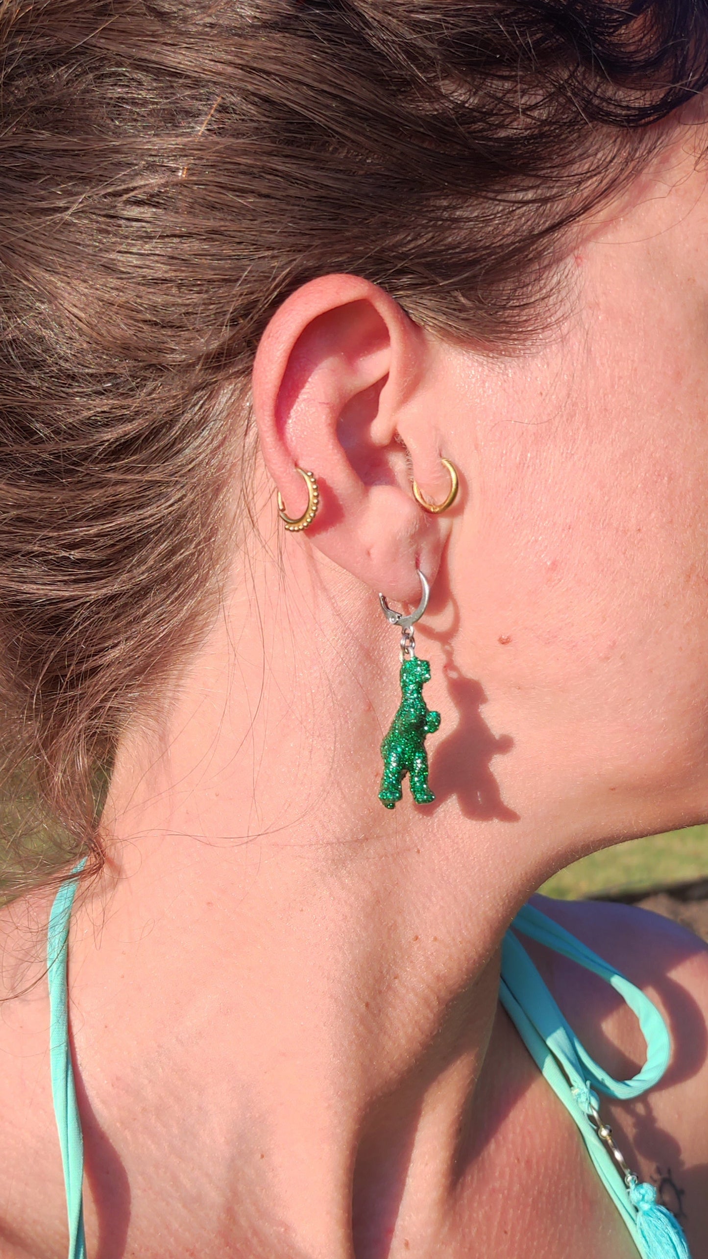 Boucles d'oreilles - Mini dinosaures paillettes vertes (T-rex)