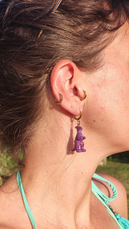 Boucles d'oreilles - Mini dinosaures paillettes lilas (Parasaulophus)