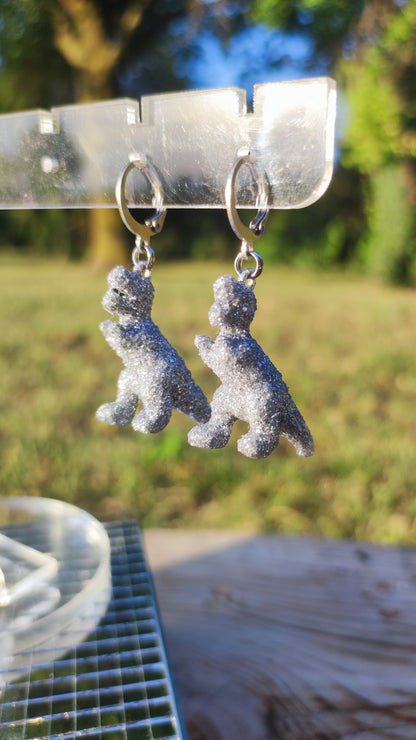 Boucles d'oreilles - Mini dinosaures paillettes argentées (T-rex)