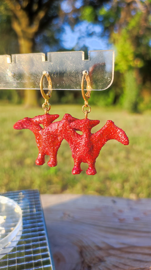 Boucles d'oreilles - Mini dinosaures paillettes rouges (Ptérodactyle)