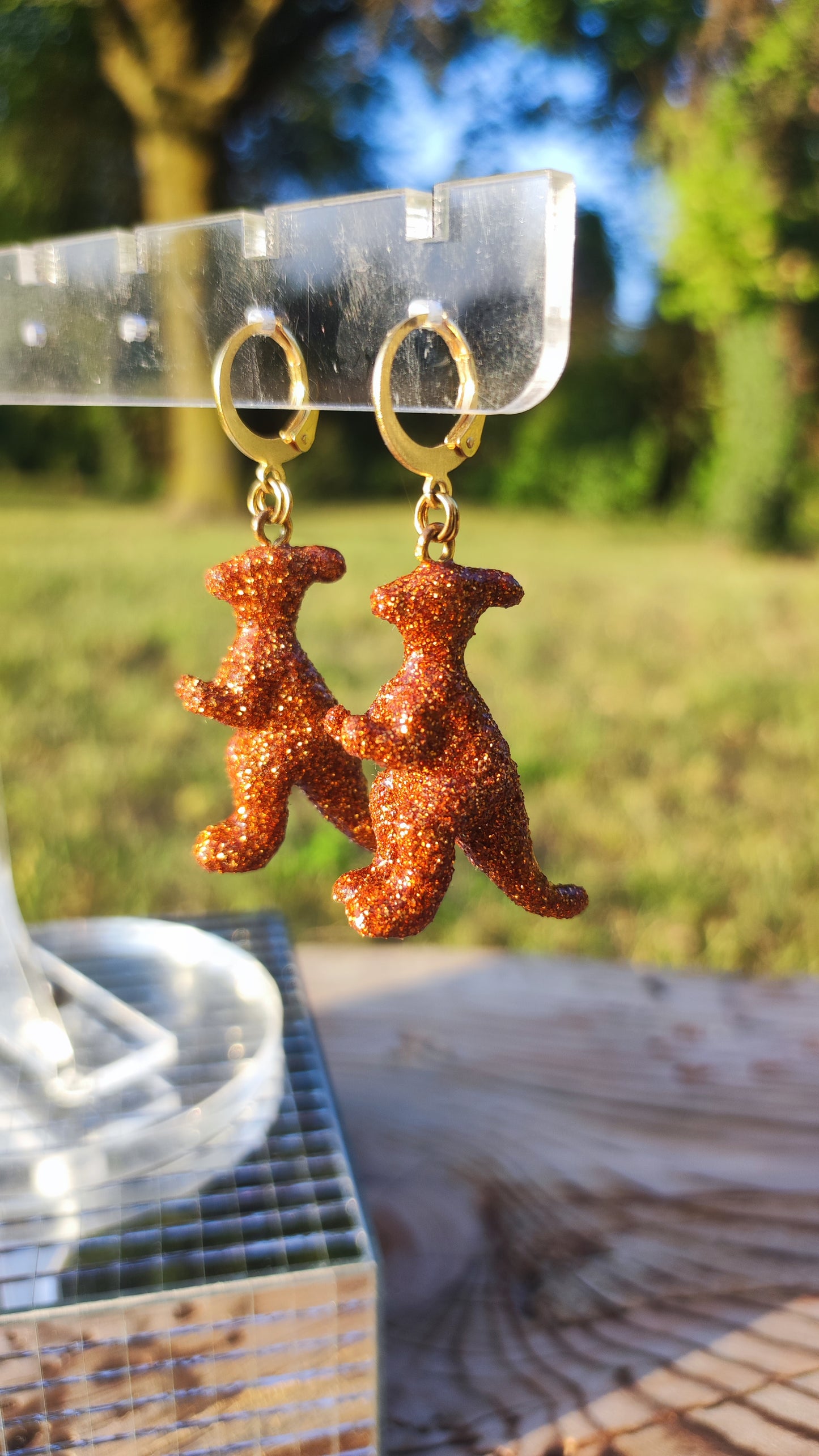 Boucles d'oreilles - Mini dinosaures paillettes oranges (Parasaulophus)