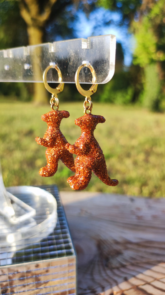 Boucles d'oreilles - Mini dinosaures paillettes oranges (Parasaulophus)