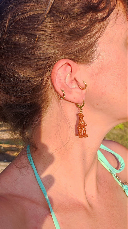 Boucles d'oreilles - Mini dinosaures paillettes oranges (Parasaulophus)