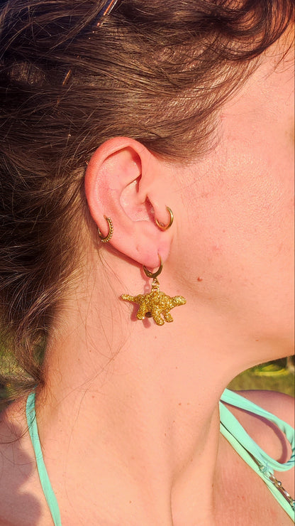Boucles d'oreilles - Mini dinosaures paillettes dorées (Ankylosaure)