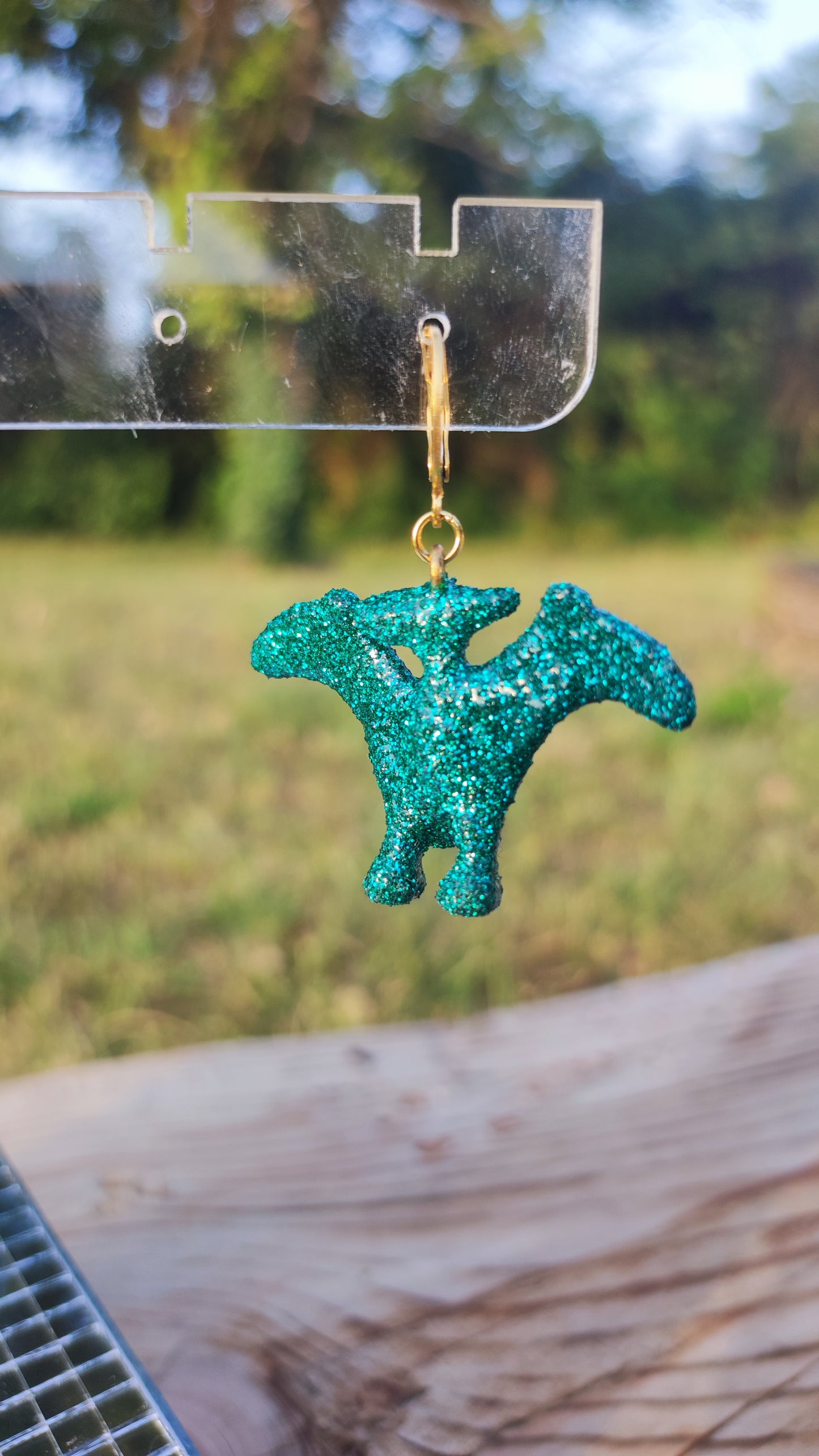Mono boucle  - Mini dinosaure paillettes bleues canard (Pterodactyle)