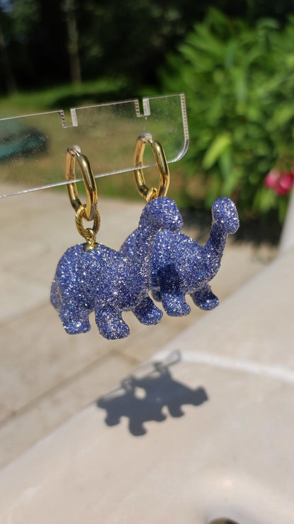 Boucles d'oreilles - Dinosaures paillettes lilas (Diplodocus)