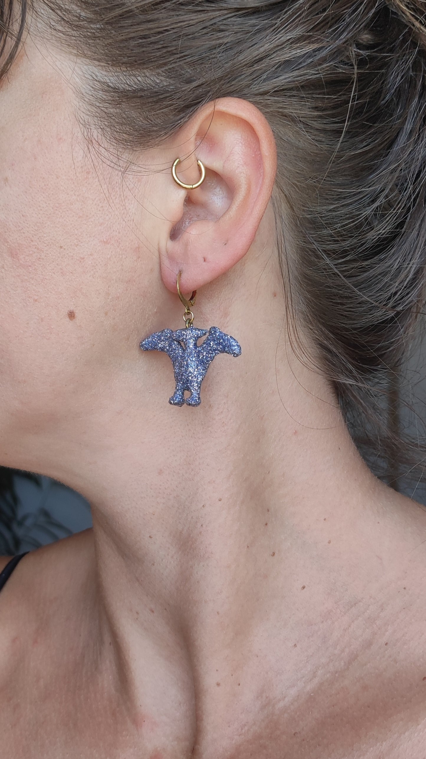 Mono boucle  - Mini dinosaure paillettes lilas (Ptérodactyle)