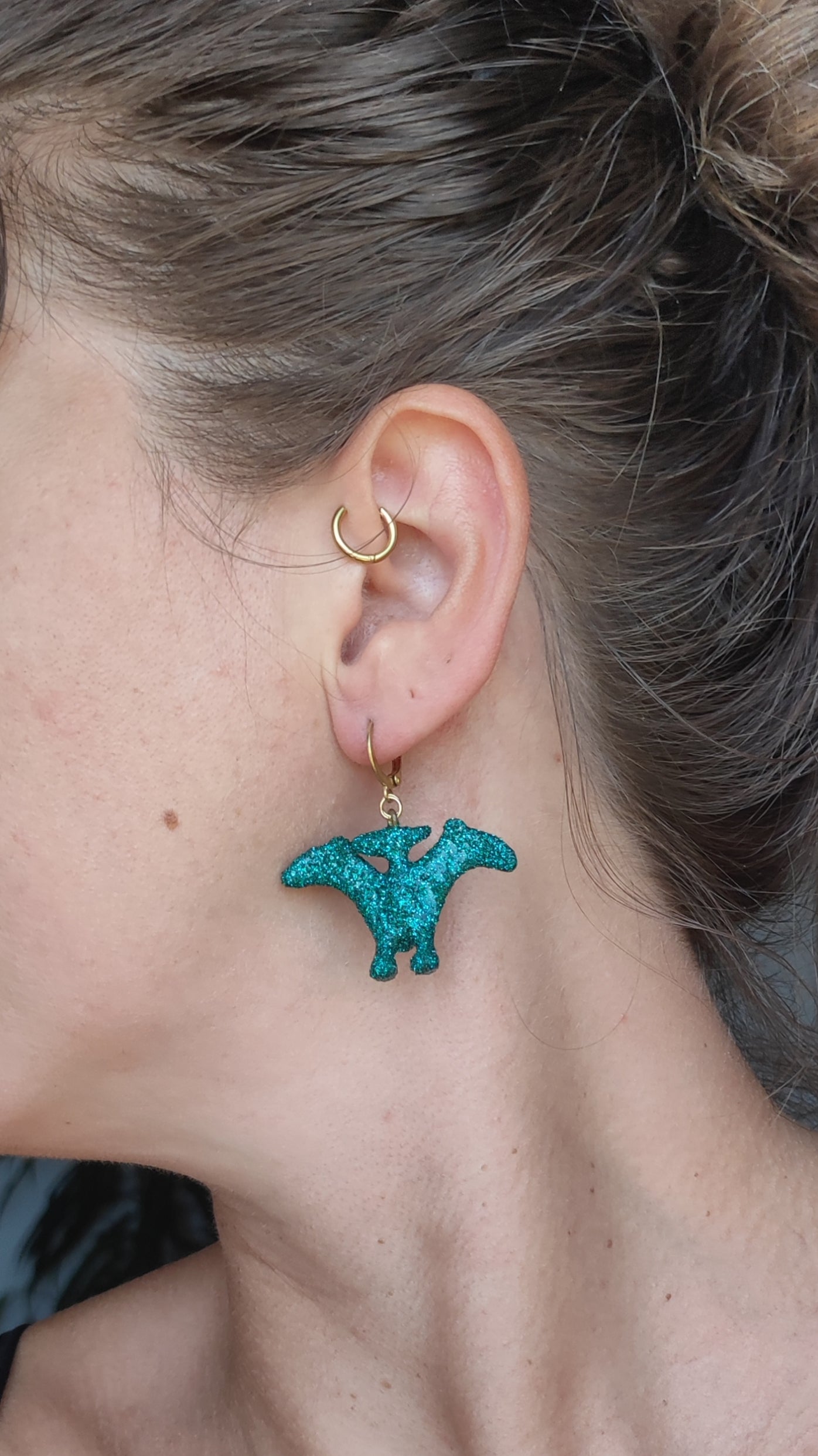 Mono boucle  - Mini dinosaure paillettes bleues canard (Pterodactyle)