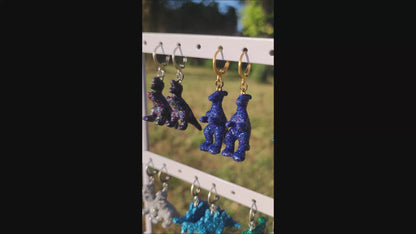 Boucles d'oreilles - Mini dinosaures paillettes bleues (Parasaulophus)