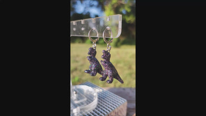 Boucles d'oreilles - Mini dinosaures paillettes grises holographiques (T-Rex)