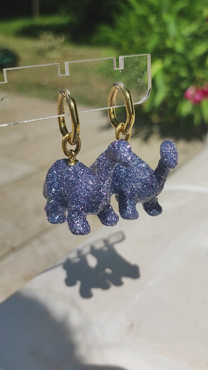 Boucles d'oreilles - Dinosaures paillettes lilas (Diplodocus)