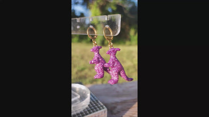 Boucles d'oreilles - Mini dinosaures paillettes lilas (Parasaulophus)