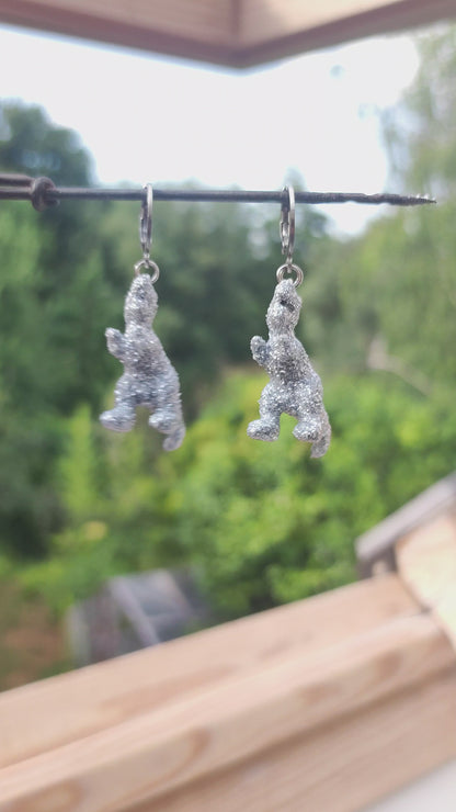 Boucles d'oreilles - Mini dinosaures paillettes argentées (T-rex)
